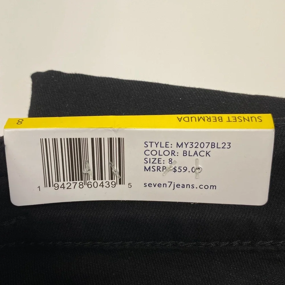 Seven 7 Jeans Sunset Bermuda Black Rolled Cuff Shorts Size 8 Stretch NWT